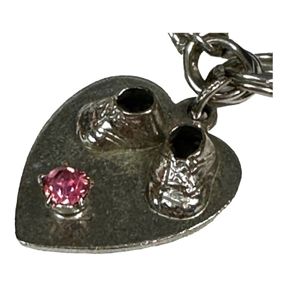 Vintage Forstner Charm Bracelet With Heart & Cross Charms And Pink Stone Accent - Picture 6 of 16